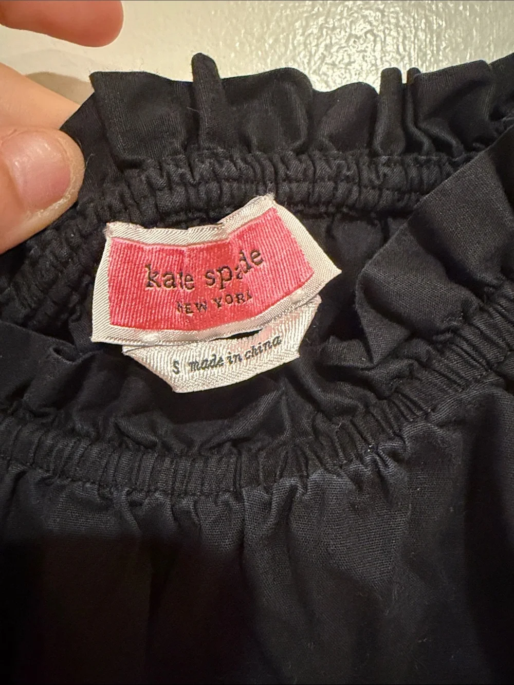 kate spade Black Puff Sleeve Smocked Hem 97% Cotton Top